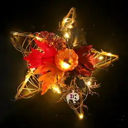 Настенный подвесной пятизвездный венок с искусственным цветком ручной работы, светодиодный свет, вечерние, праздничные, на Хэллоуин