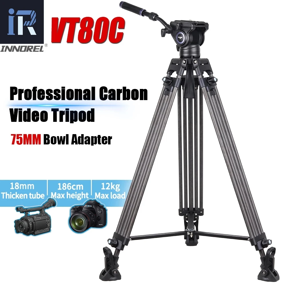 INNOREL VT80C Professional Carbon Fiber Video Tripod Fluid Video Head