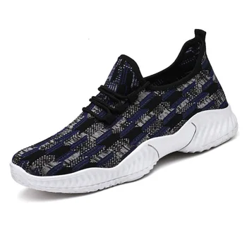 

Style Men Running Man Shoes Lace Up net Lightweight Flyknit Sneakers Comfortable Soft Sole Cotton Fabric Zapatos Trainers