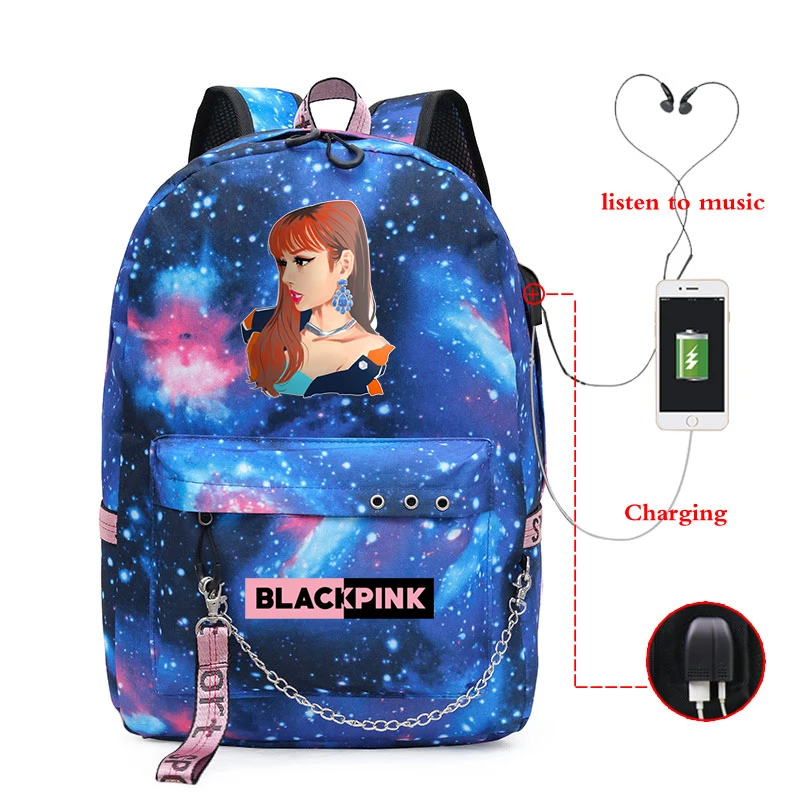 Backpack 22 Mochilas Mujer,, Kpop, черный, розовый, розовый, Лиза, рюкзак для женщин, девочек, школьные сумки, зарядка через usb, рюкзак для ноутбука, Sac A Dos Femme - Цвет: Backpack 22