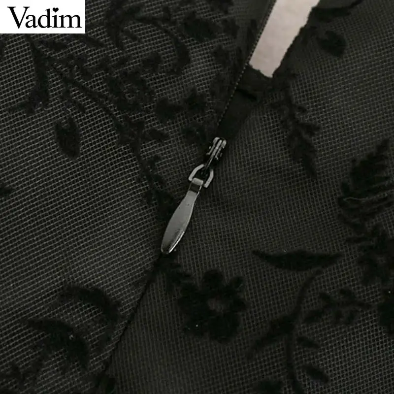 Vadim женское винтажное Сетчатое Дизайнерское черное мини-платье с длинным пышным рукавом на молнии сзади женские повседневные платья трапециевидной формы vestidos QC829
