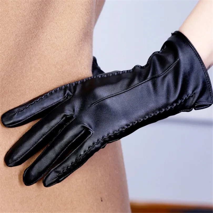 VIIANLES зимние варежки теплые перчатки для женщин s кожаные перчатки Guantes высокое качество из искусственной кожи шерсть женские перчатки