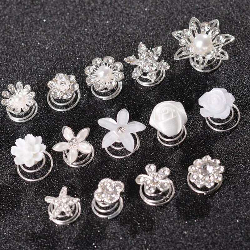 Hairpin Jewelry 12pcs Crystal Flower Wedding Bridal Hair Spin Pins