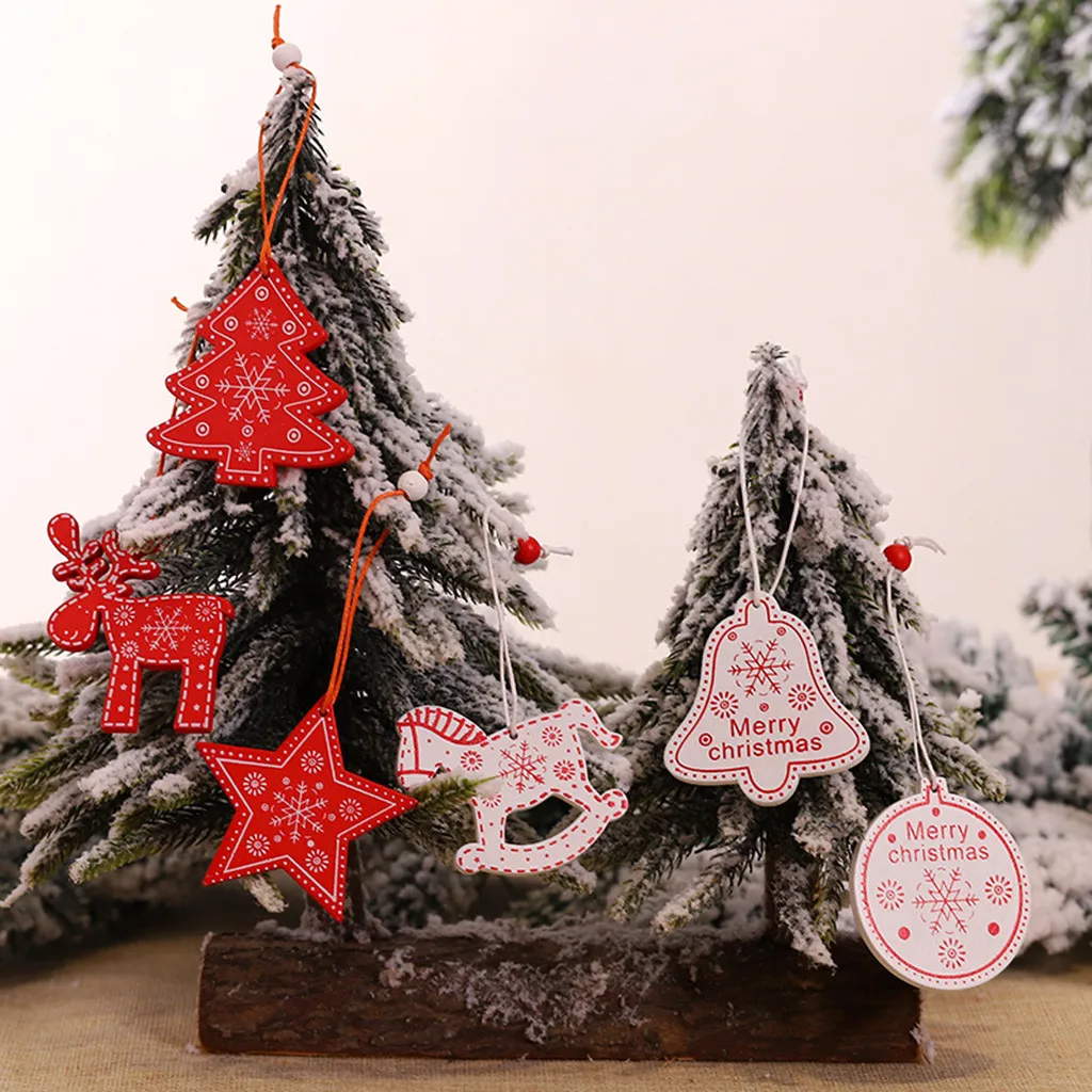 

12PC New Christmas Tree Ornaments Hanging Xmas Tree Home Party Decor 3D Pendants High Quality Wooden Pendant Decoration Color#17