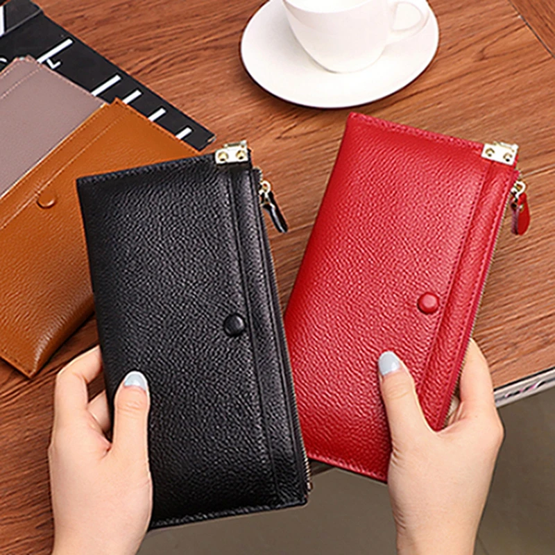 

2019 New First Layer Leather Wallet Women Long Section Leather Multi-function Simple Zipper Clutch Bag Mobile Phone Bag Wallet