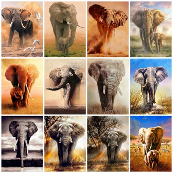 

Huacan 5d Diamond Painting Animal Farmhouse Home Decor Mosaic Elephant Diamond Art Full Drill Handmade Gift