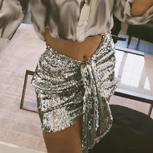 Блестящая элегантная верхняя одежда, юбка для клубной ночной вечеринки, Сексуальная мини-юбка с блестками, серебристая женская новая летняя повседневная юбка