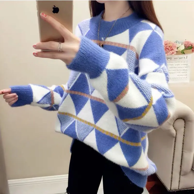 Пуловеры для осени и зимы Женский вязаный свитер с круглым вырезом повседневный