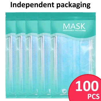 

3-layer mask 100pcs Face Mouth Masks Non Woven Disposable Anti-Dust Masks Earloops Masks Independent packaging