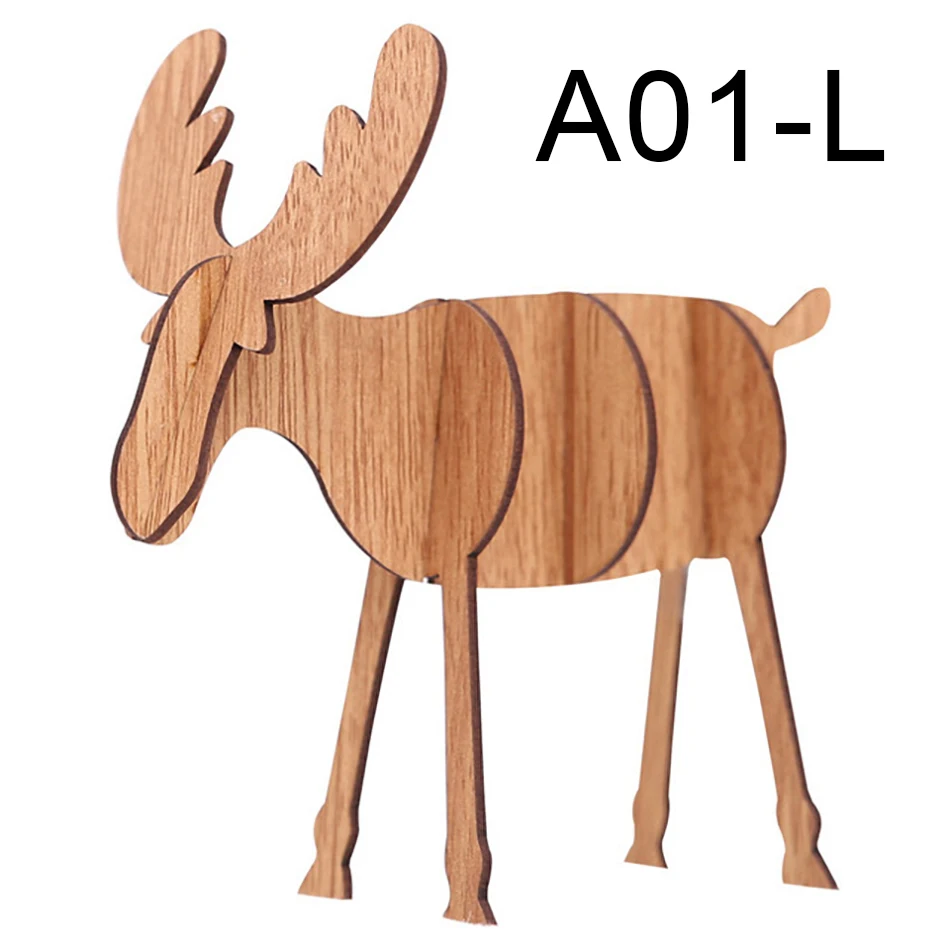 SEAAN Wood Christmas Elk Deer Ornaments Xmas Tree Hanging Desktop Decoration Gift Top Xmas Table Decoration