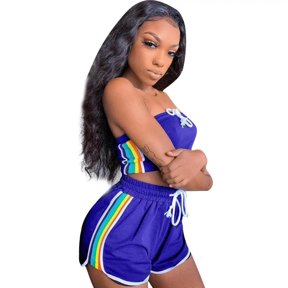 

Women 2 Piece Set Summer Casual Crop Top 2020 Female Clothing Tracksuit Loose Shorts Two Piece S38