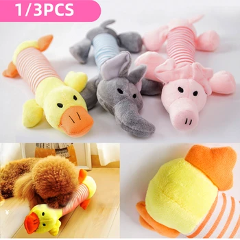

3pcs Cute Pet Dog Cat Funny Fleece Durability Plush Dog Toys Squeak Chew Sound Toy Fit for All Pets Elephant Duck Pig Plush Toys