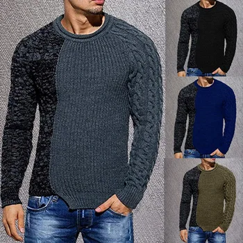 

Men's Fashion Round Neck Personality Color Matching Wild Pullover Slim Sweater versatile pullover slim sweater