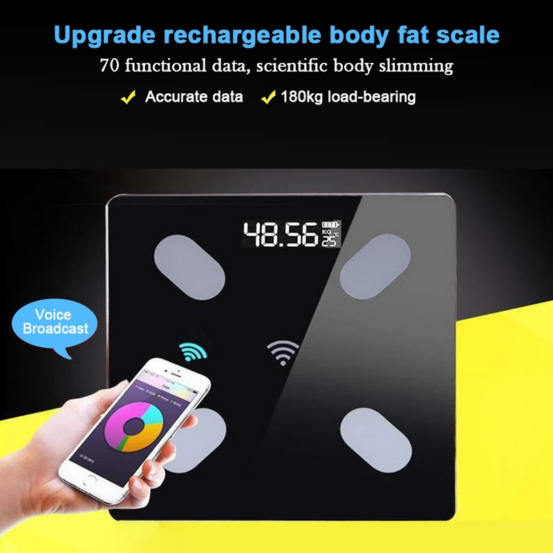 

Bluetooth Smart Electronic Scale Digital Display USB Charging Body Fat Scales GQ999