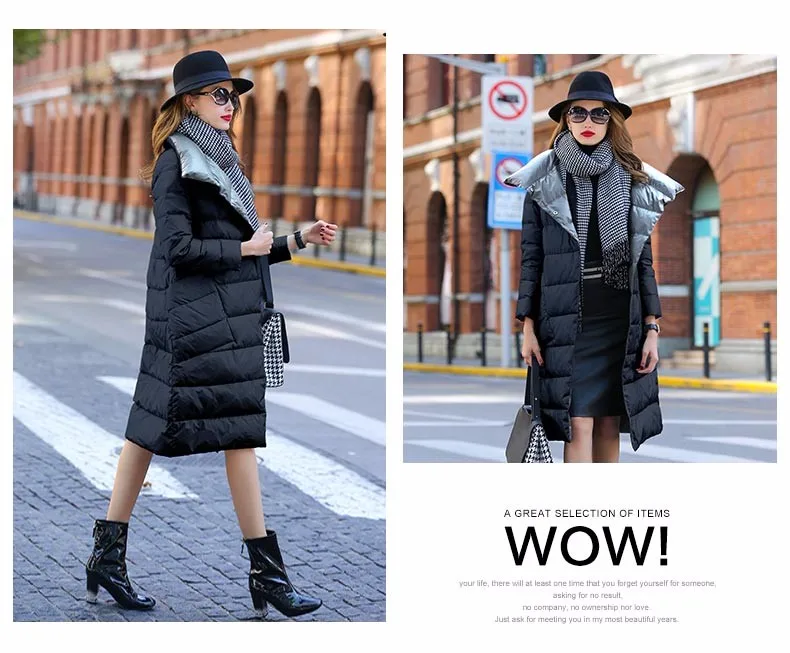 Duck Down Jacket Women Winter Long Thick Double Sided Plaid Coat Female Plus Size Warm Down Parka For Women Slim Clothes 2020