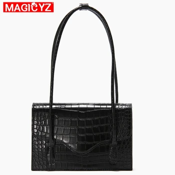 

New Women's Long Handle Subaxillary Bag Fashion Crocodile Hand bag High Quality Pu Leather Simple Elegant Shoulder Bag