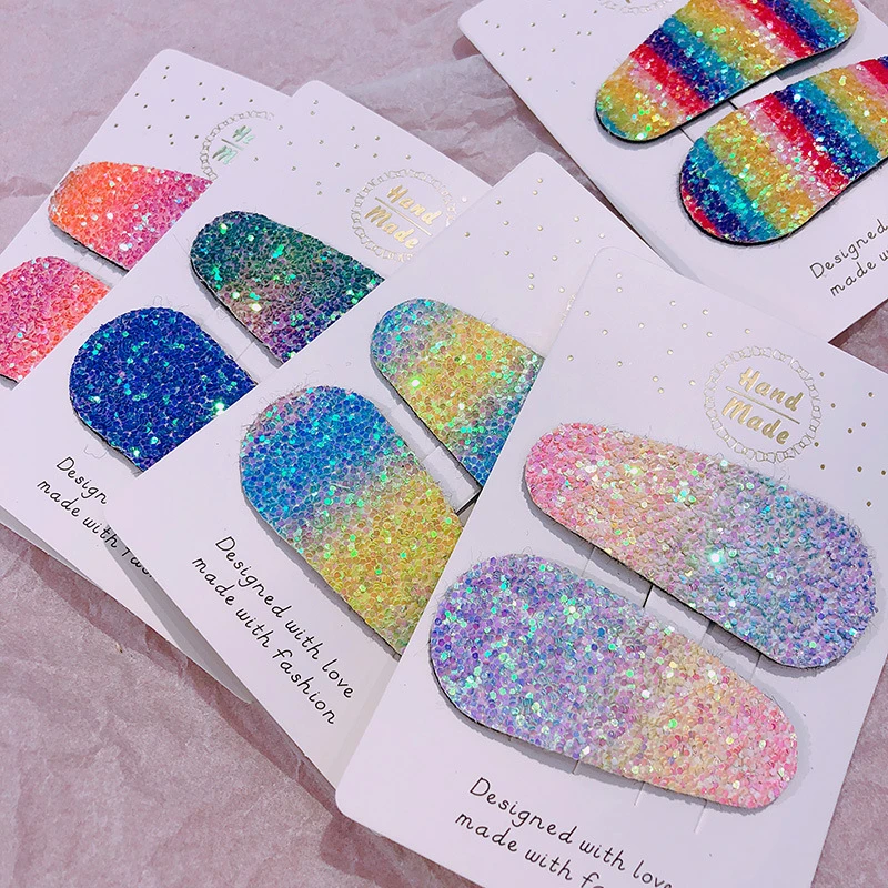

2Pcs Sweet Children Sequin Hairpins Fashion Rainbow BB Hair Clips Cute Bling Barrettes Hair Accessories for Girls New Arrival