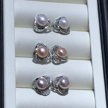 

Supply 7-8mm Natural Freshwater Pearl Earrings 925 Silver Inlaid Zircon Multicolor Genuine Pearls