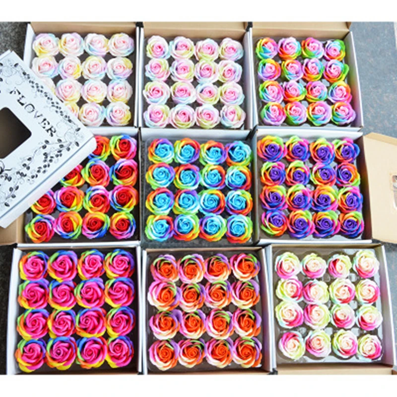 

16Pcs/Set Colorful Soap Rose Decorative Flowers Soap Flower Petal Wedding Favors Valentine's Day Gift Rainbow Rose Bouquet