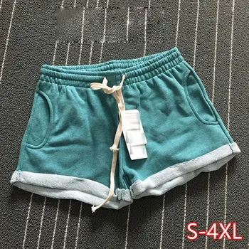 

Cotton Women Shorts Summer Plus Size Lace up Elastic Mid Waist Loose Shorts new Wide Legs Casual Female Home Comfy Shorts