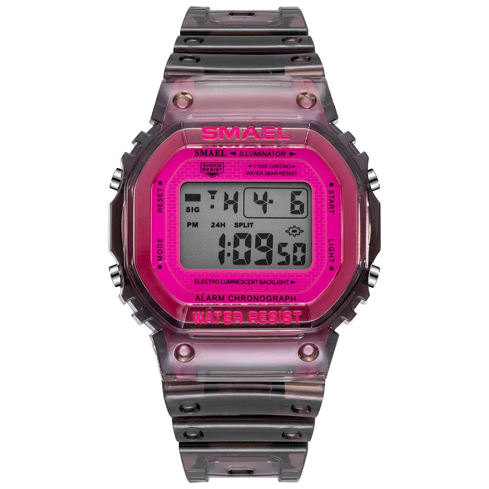 SMAEL, модные женские цифровые часы, люксовый бренд, студенческие спортивные часы, унисекс, светодиодный, электронные наручные часы, часы для девушек, Montre Femme - Цвет: Black Rose red