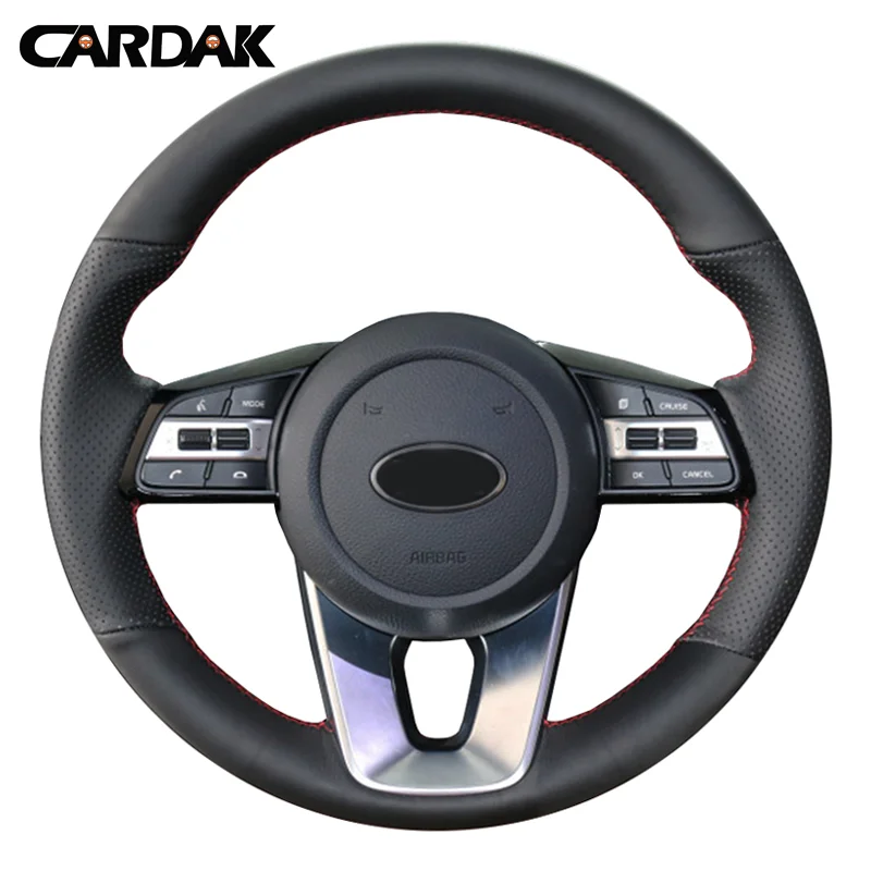 

CARDAK Hand-stitched Black Artificial Leather Car Steering Wheel Cover for Kia forte s 2019 KIA Optima 2018 2019