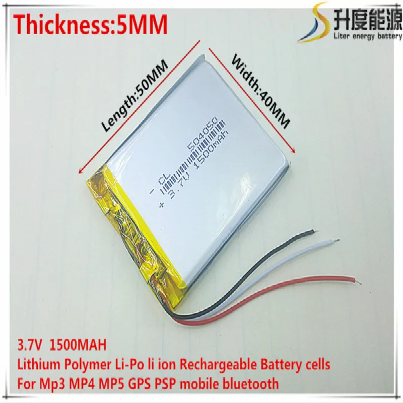 

3.7V,1500mAH 504050 3 line (polymer lithium ion / Li-ion battery ) for Smart watch,GPS,mp3,mp4,cell phone,speaker