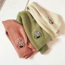 Однотонный шерстяной детский шарф с вышитым рисунком из мультфильма; вязаный теплый шарф для мальчиков и девочек; мягкий кожаный шарф для малышей