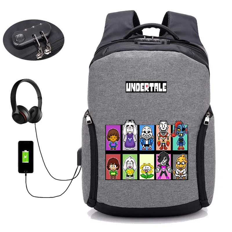 Аниме игра Undertale рюкзак usb зарядка рюкзак для мужчин wo мужчин дорожные сумки студенческая книга рюкзак ноутбук посылка