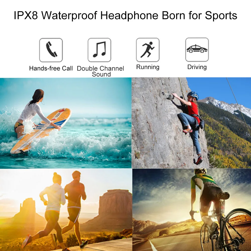 Беспроводные IPX8 водонепроницаемые спортивные наушники 8 ГБ MP3 музыкальный плеер Bluetooth гарнитура с микрофоном спортивные наушники для бега для плавания