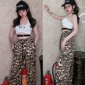 

New Nightclub Ds Dj Stage Costumes Female Gogo Dancer Performance Sexy Clothes Leopard Hip Hop Jazz Dance Trousers DQL3068
