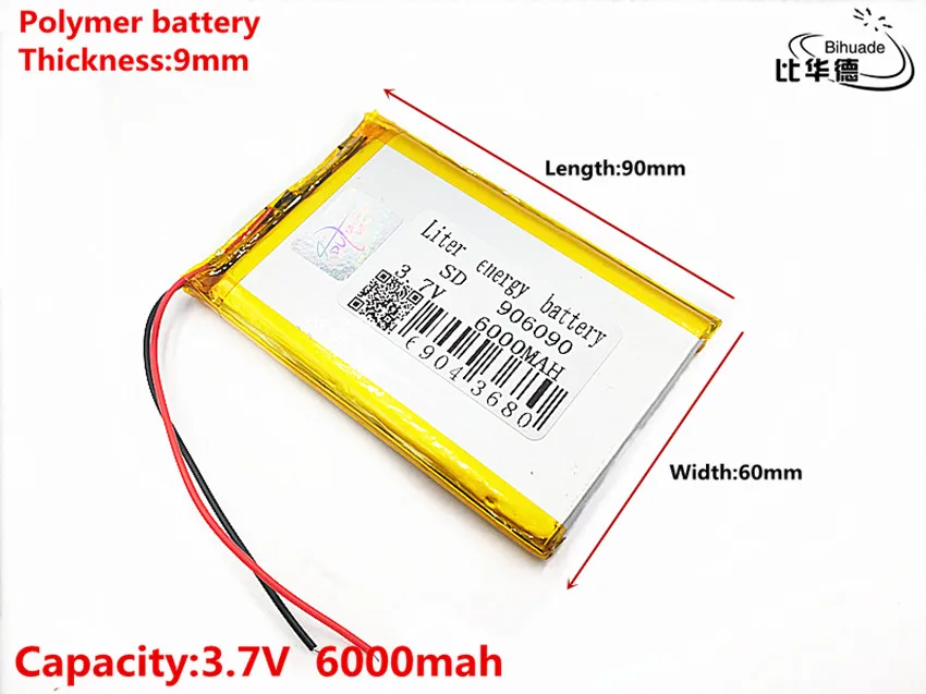 1 \ 2 3 6 10 шт полимерная батарея 6000 mah 7 V 906090 умный дом MP3 колонки литий ионная для dvr GPS