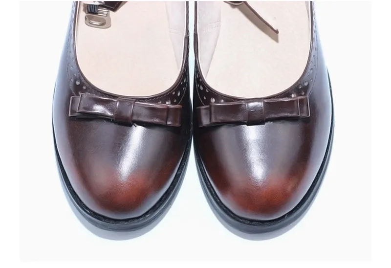 Japanese Buckle Strap Bow Women Oxford High Thick Heels Lolita Shoes British Genuine Leather Single Brogues Shoes Woman Size 43 (32)