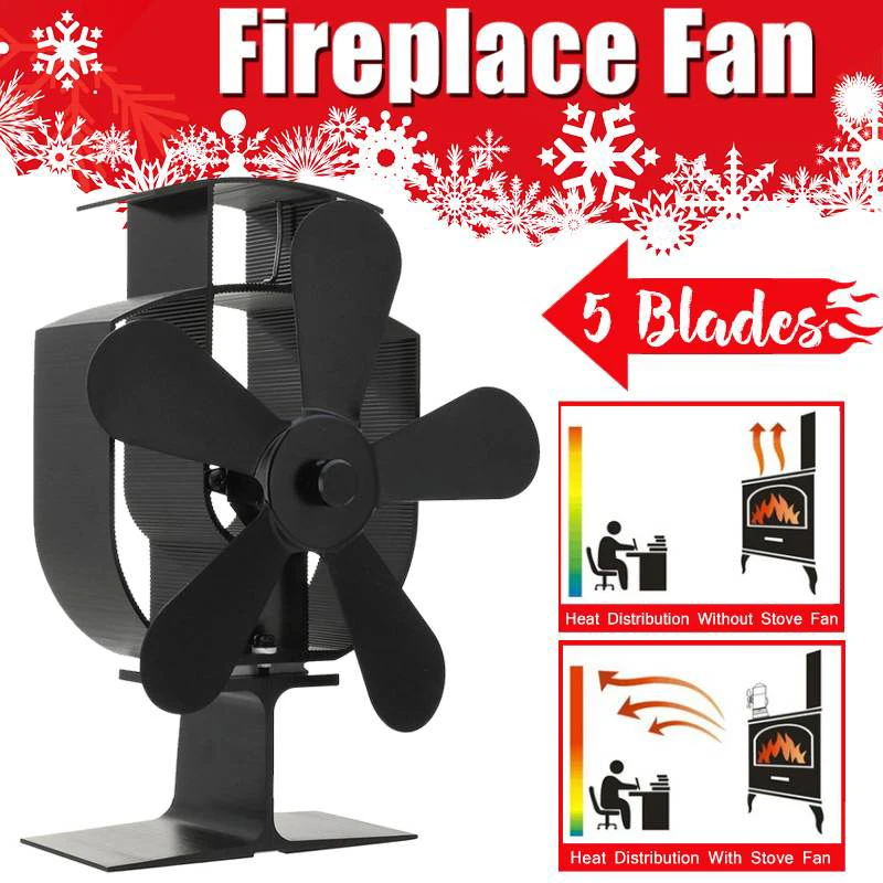 

Stove Fan Heat Powered Fire Place Wood Log Burner Accessory Heat Efficient Black