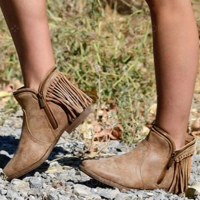 

Oeak Fringe Sexy Women Zipper Boots Casual Platform Shoes Woman High Heels Western Boots Slip On Winter Women Shoes