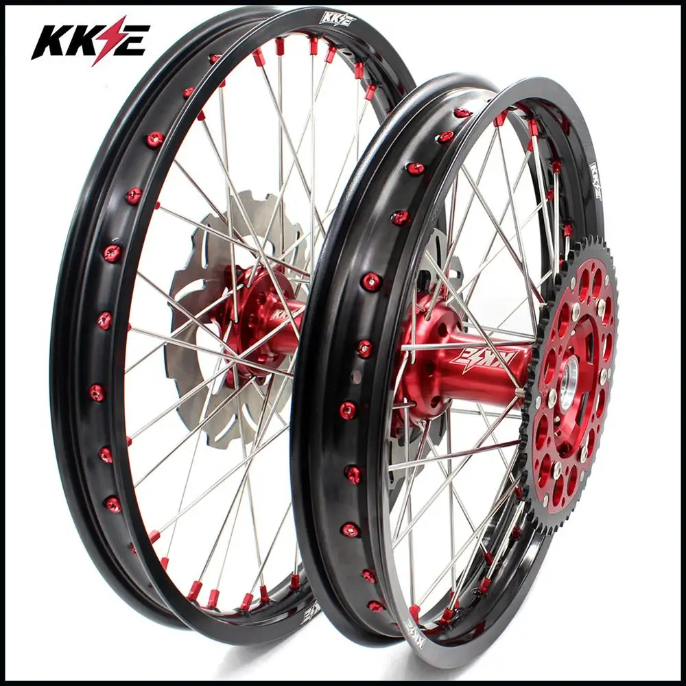 KKE 21/18 мотоциклетные обода эндуро колеса Набор для HONDA XR650R 2000-2008 красный ниппель задний 240 мм диск
