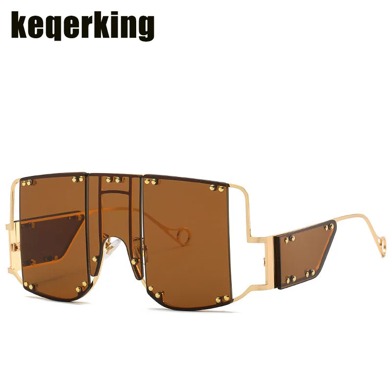 

Windproof Siamese Lens Sunglasses Women Men Reflective Oversized Mirror Retro Vintage Sun Glasses Big Eyewear Rivet Punk Goggles