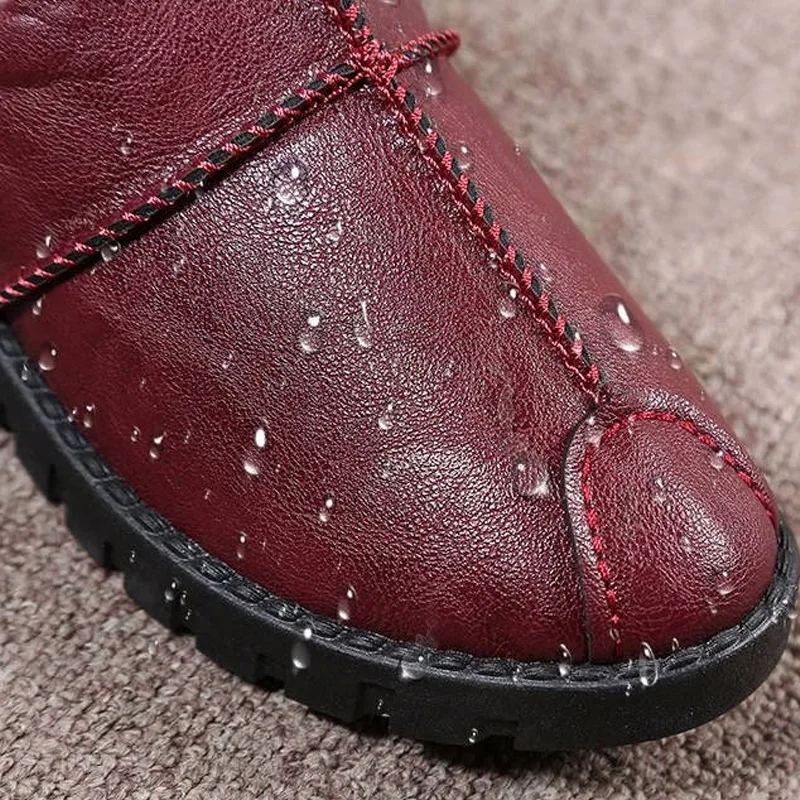 Retro watreproof leather slippers female house shoes women winter outside slippers plush shoes warm home slippers for woman