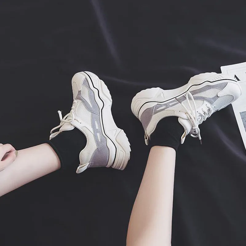 Chunkey Sneaker для женщин INS модная дышащая Спортивная беговая Обувь со шнуровкой кроссовки на платформе для прогулок