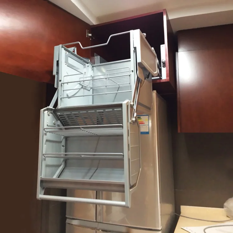 Kitchen cabinet manual double body storage lifting basket hanging cabinet shelf linkage lift