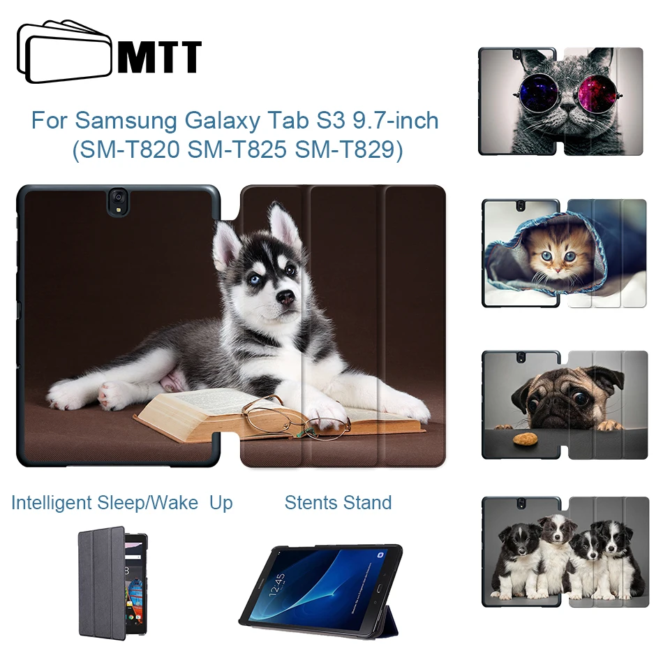 MTT чехол для samsung Tab S3 9,7 ''SM-T820 SM-T825 SM-T829 принципиально из искусственной кожи чехол-книжка раскладной стенд Smart Cover Милая собачка кошка планшетный ПК чехол