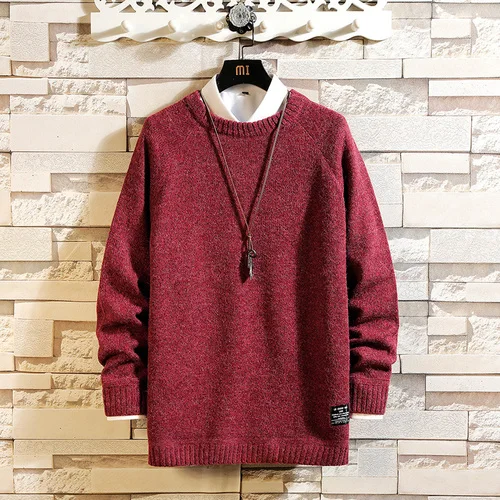 Новое поступление, Повседневный свитер, Мужской Повседневный свитер, мужской свитер, Мужской пуловер с круглым вырезом, зимняя мужская брендовая одежда размера плюс M-5xl - Цвет: 19216 red