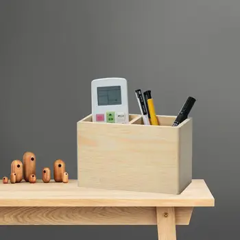 

Wooden Remote Control Storage Pen Phone Holder 1/2 Grid Organizer Desktop Office Container