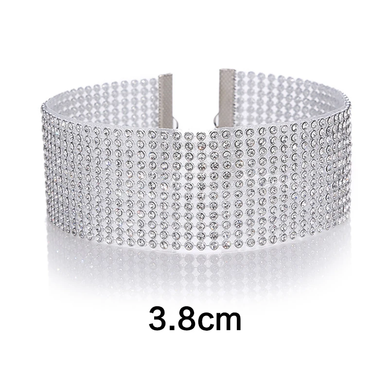 Fashion Jewelry Women Punk Hip Hop Bundle Neck Element Mesh Choker Necklace Inlay Rhinestone Crystal Lobster Clasp Collar