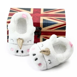 Chaussures d'hiver licorne pour bébé, jolies petites chaussures en peluche de dessin animé pour nouveau né, bambins, semelle souple, antidérapantes, premiers pas 