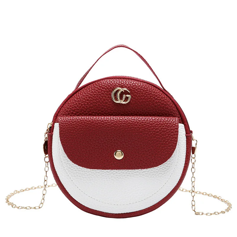 

Korean-style Contrast Color Hand Small round Bag 2019 Summer New Products Embossed Leather Women's Shoulder Mobile Phone Bag