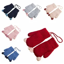 Детские теплые вязаные флисовые милые перчатки для девочек на осень и зиму, 4 цвета