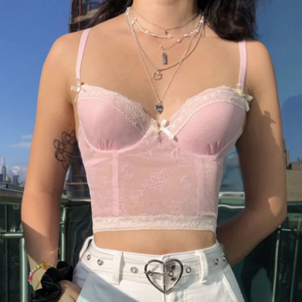 Топ женский кружевной на тонких бретелях с V-образным вырезом Бралетт короткий