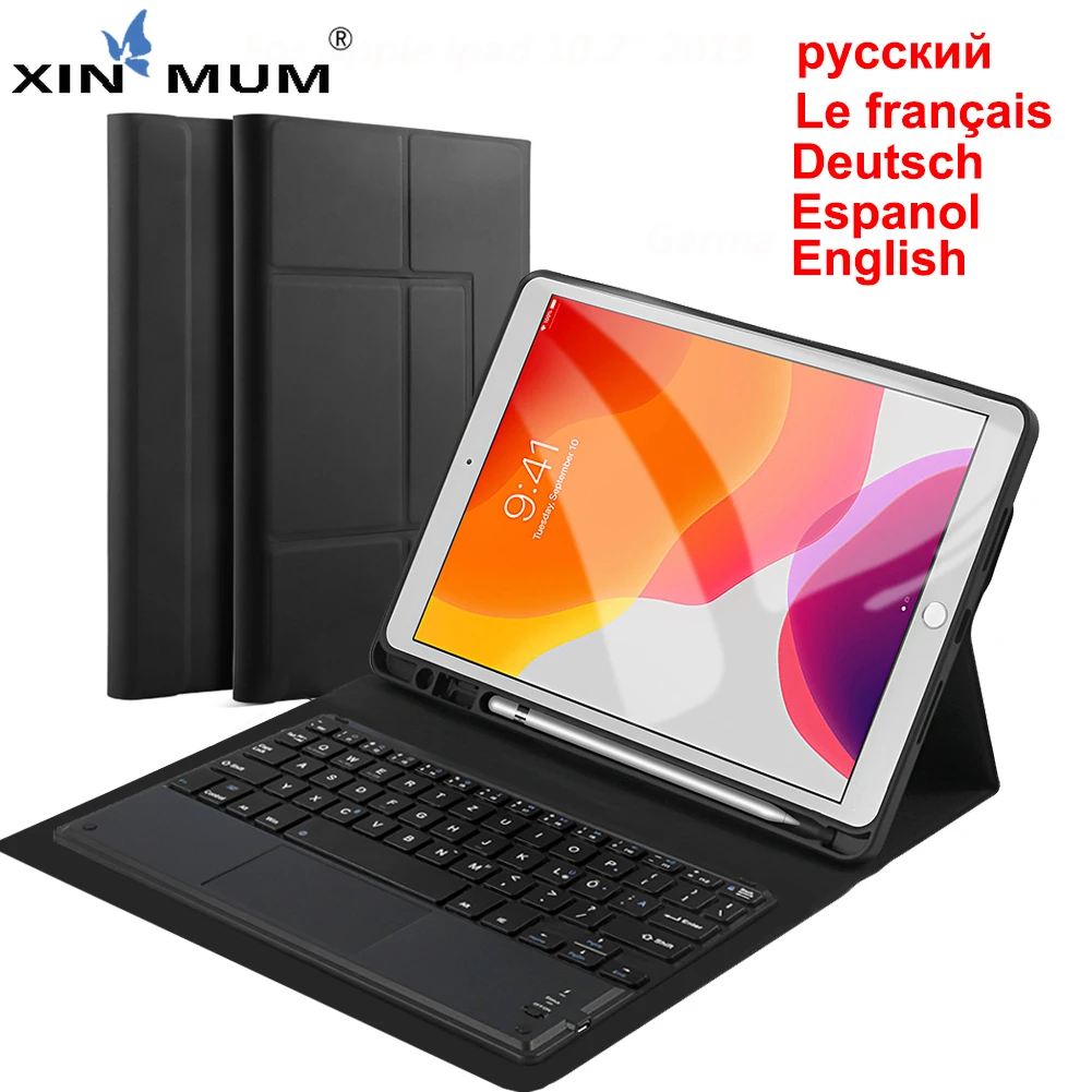 

Blueooth Keyboard For iPad 10.2 inch 2019 Detachable Keyboard Touch Case Anti-fall Leather Tablet Protective Cover with Pen Slot
