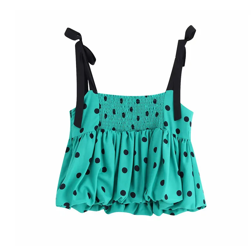 Women sexy dot print crop top bow tie adjustable strap sleeveless back elastic short blouse chic tops blusas